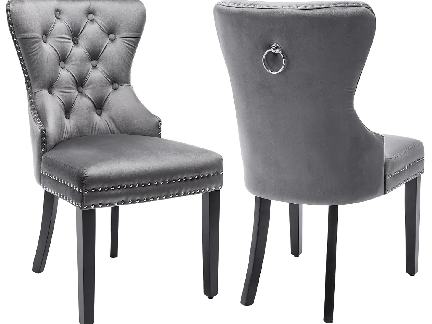 Conjunto de 2 sillas - terciopelo - patas de madera maciza - gris