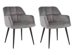 Conjunto de 2 sillas acolchadas Con reposabrazos - Terciopelo y metal negro. Gris. PEGA