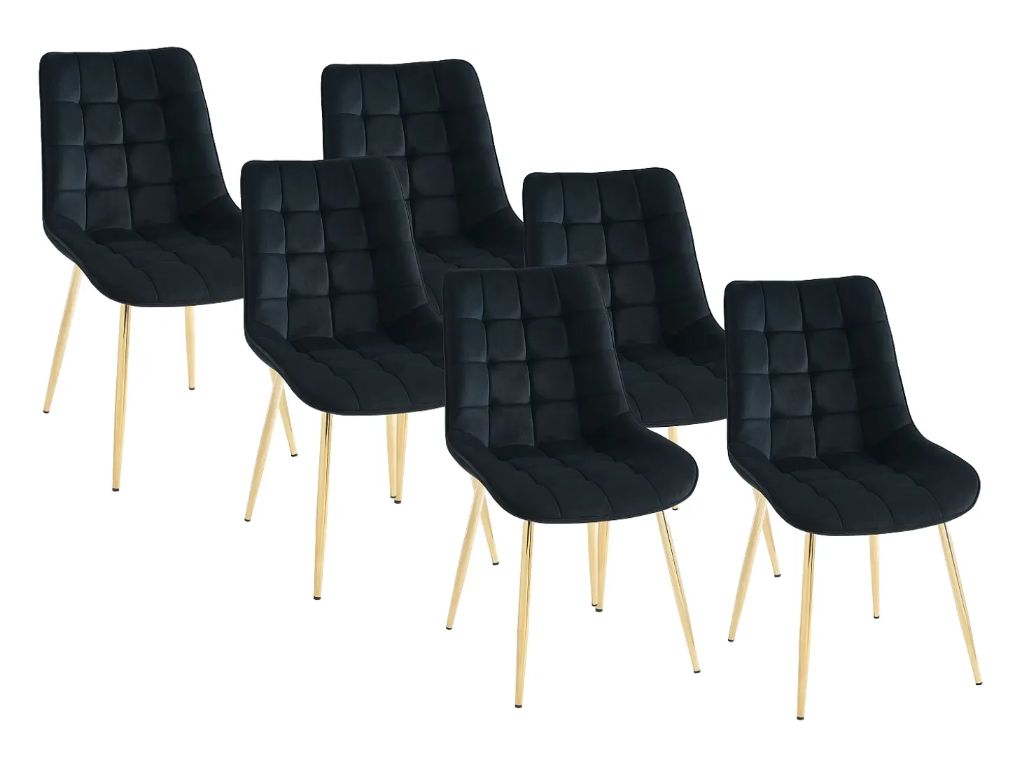 Conjunto de 6 sillas acolchadas de terciopelo y metal dorado - Negro - OLLUA