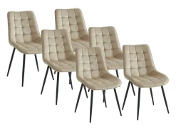 Conjunto de 6 sillas acolchadas - Terciopelo y metal negro - Beige - OLLUA