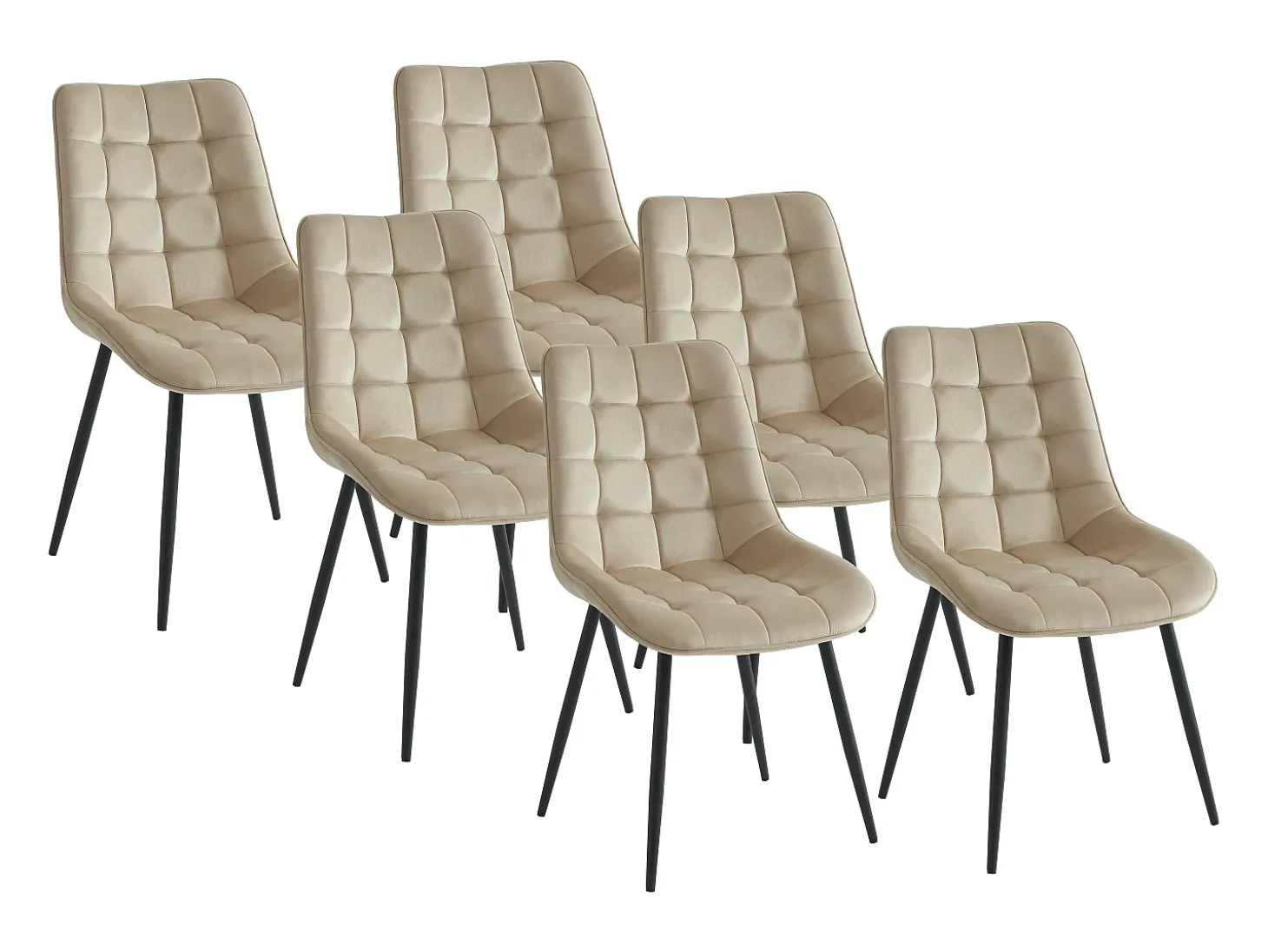 Conjunto de 6 sillas acolchadas - Terciopelo y metal negro - Beige - OLLUA