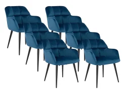 Conjunto de 6 sillas acolchadas Con reposabrazos - Terciopelo y metal negro. Azul. PEGA