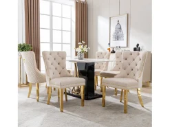 Conjunto de 6 sillas acolchadas - 51 x 65,5 x 95 cm - patas de acero inoxidable bañadas en oro - en terciopelo - beige