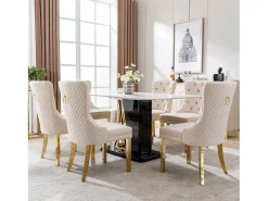 Conjunto de 6 sillas acolchadas - 51 x 65,5 x 95 cm - patas de acero inoxidable bañadas en oro - en terciopelo - beige