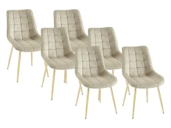 Conjunto de 6 sillas acolchadas de terciopelo y metal dorado - Beige - OLLUA