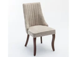 Conjunto de 2 sillas beige con patas de madera curvadas y respaldo alto.