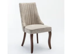 Conjunto de 2 sillas beige con patas de madera curvadas y respaldo alto.