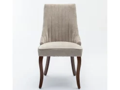 Conjunto de 2 sillas beige con patas de madera curvadas y respaldo alto.