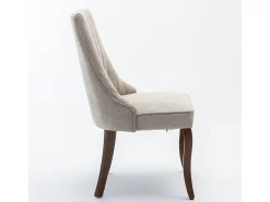 Conjunto de 2 sillas beige con patas de madera curvadas y respaldo alto.