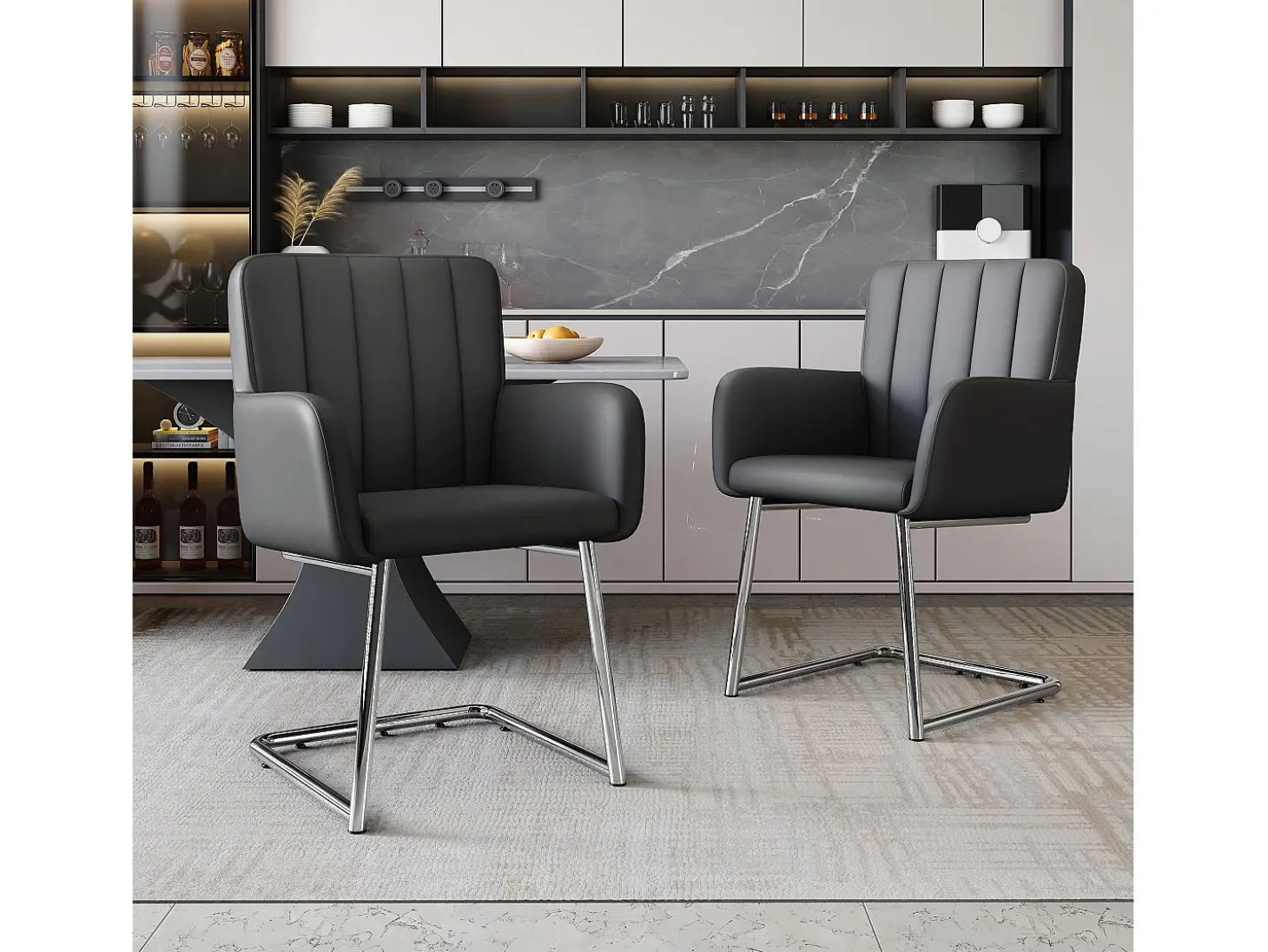 Conjunto de 2 sillas cantilever, en PU negro