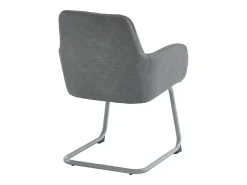 Conjunto de 2 sillas cantilever con reposabrazos, tapizado en símil piel gris, patas de metal color plata.