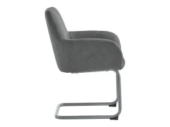 Conjunto de 2 sillas cantilever con reposabrazos, tapizado en símil piel gris, patas de metal color plata.