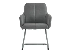 Conjunto de 2 sillas cantilever con reposabrazos, tapizado en símil piel gris, patas de metal color plata.