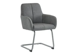 Conjunto de 2 sillas cantilever con reposabrazos, tapizado en símil piel gris, patas de metal color plata.