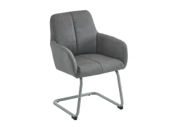 Conjunto de 2 sillas cantilever con reposabrazos, tapizado en símil piel gris, patas de metal color plata.