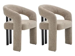 Conjunto de 2 sillas con apoyabrazos en tela bouclé y madera de caucho negra - Topo - NORETI