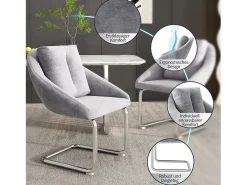 Conjunto de 6 sillas con cojines - Patas metálicas curvadas - Terciopelo gris