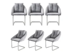 Conjunto de 6 sillas con cojines - Patas metálicas curvadas - Terciopelo gris