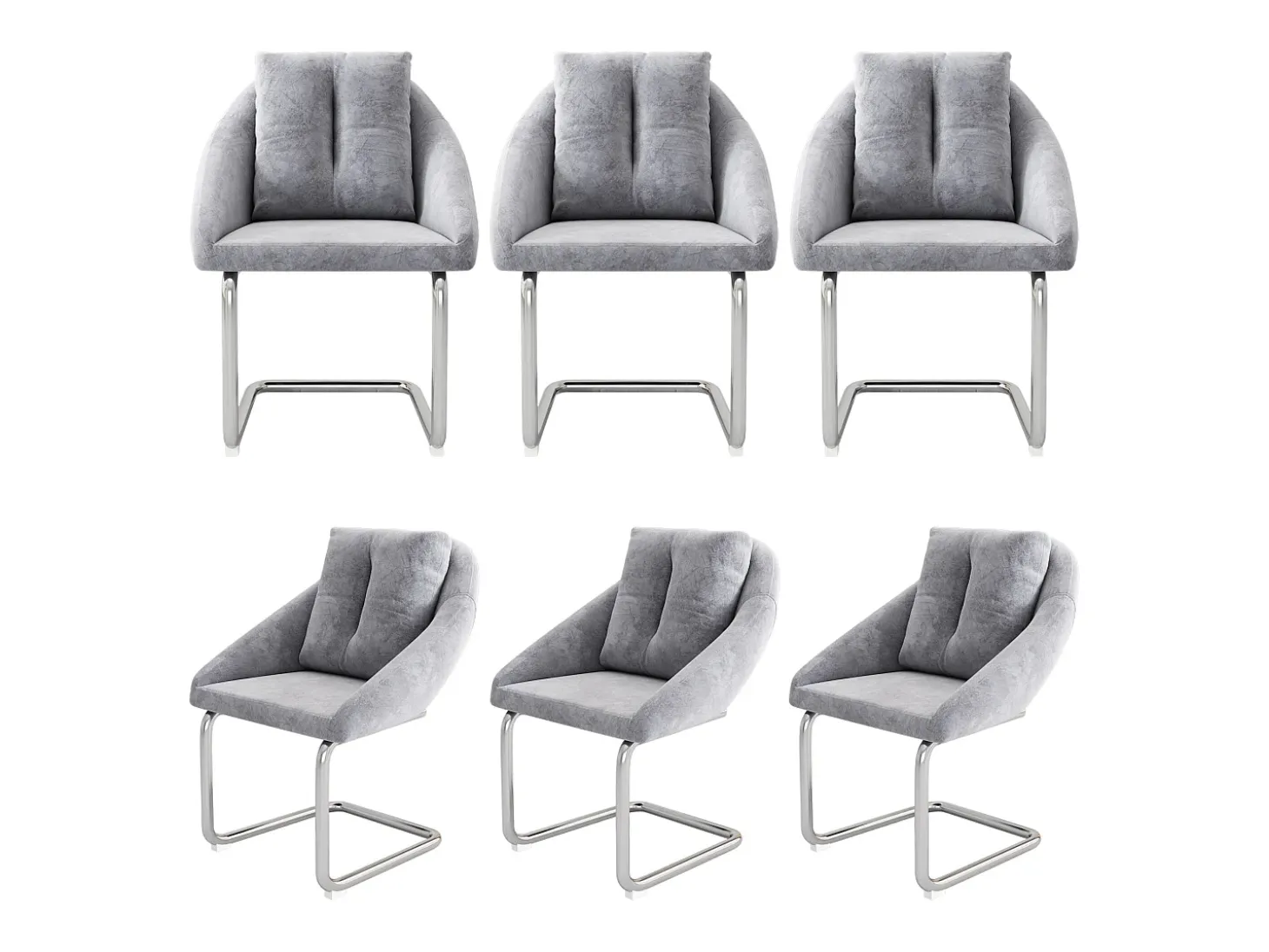 Conjunto de 6 sillas con cojines - Patas metálicas curvadas - Terciopelo gris