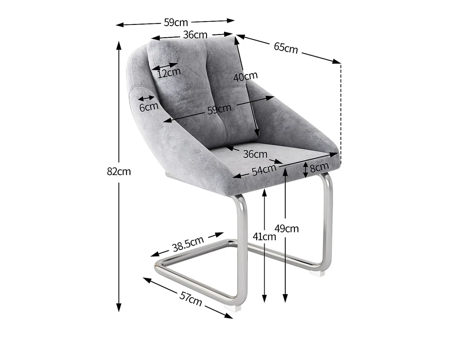 Conjunto de 6 sillas con cojines - Patas metálicas curvadas - Terciopelo gris