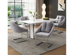 Conjunto de 6 sillas con cojines - Patas metálicas curvadas - Terciopelo gris