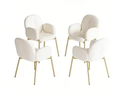 Conjunto de 4 sillas con patas de metal dorado - Tela Teddy Beige