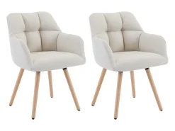 Conjunto de 2 sillas con reposabrazos - Tela y madera de haya - Beige - PEGA