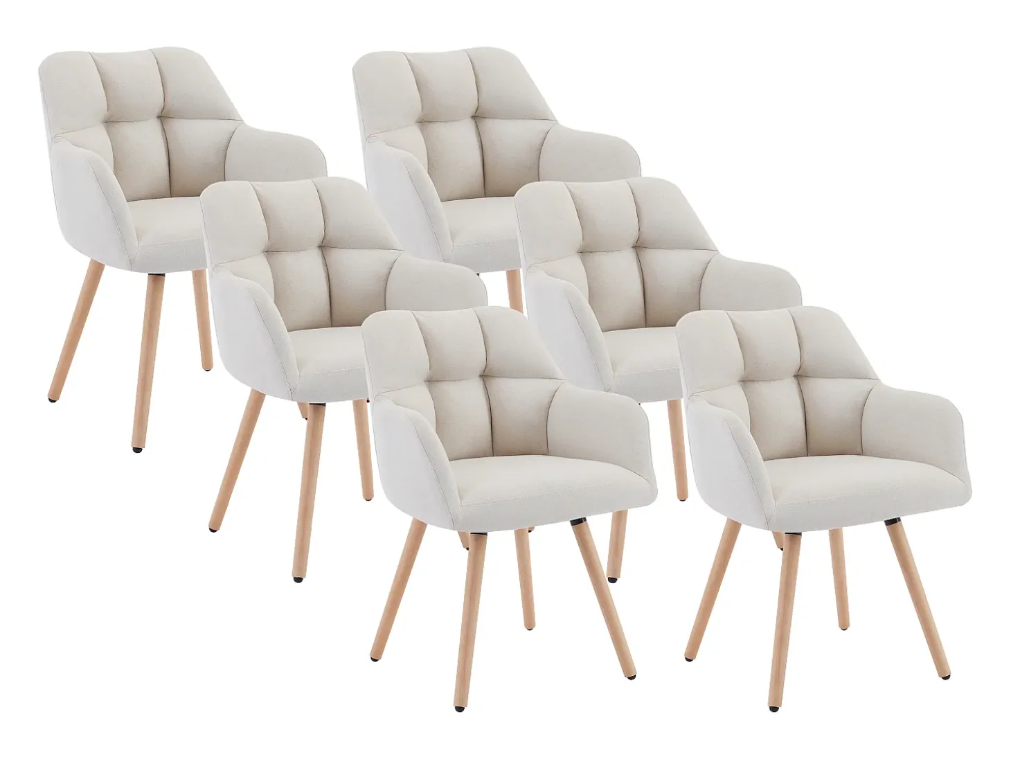 Conjunto de 6 sillas con reposabrazos - Tela y madera de haya - Beige - PEGA