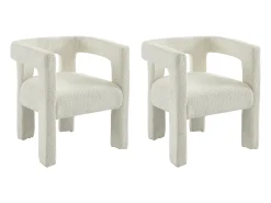 Conjunto de 2 sillas con reposabrazos de tela bouclé y metal - Blanco - SOFANA
