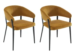 Conjunto de 2 sillas Con reposabrazos de tela y metal negro - Amarillo mostaza - AVRELA