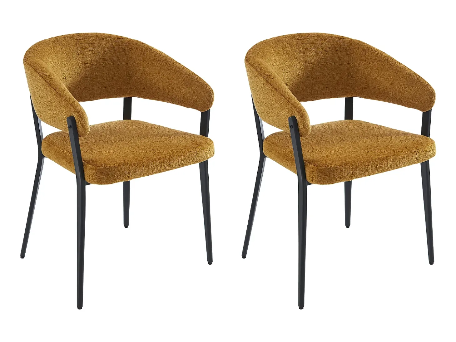 Conjunto de 2 sillas Con reposabrazos de tela y metal negro - Amarillo mostaza - AVRELA