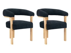 Conjunto de 2 sillas con reposabrazos en tela bouclé y hevea - Negro y natural - LIVELIA