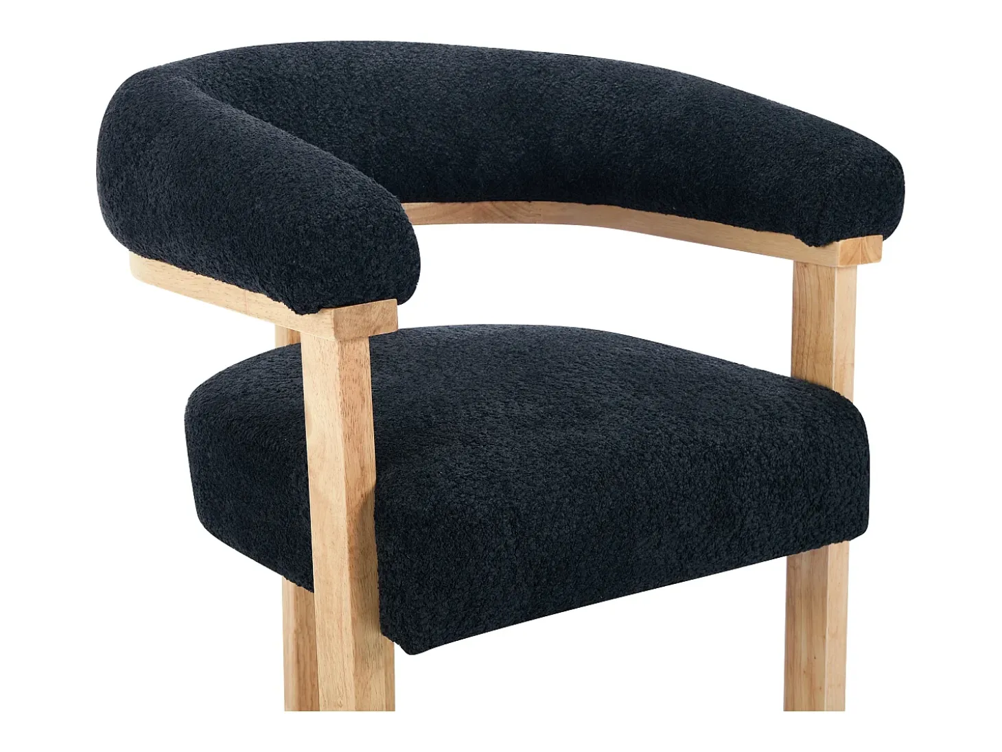 Conjunto de 2 sillas con reposabrazos en tela bouclé y hevea - Negro y natural - LIVELIA