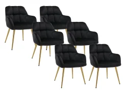 Conjunto de 6 sillas con reposabrazos de terciopelo y metal dorado - Negro - PEGA