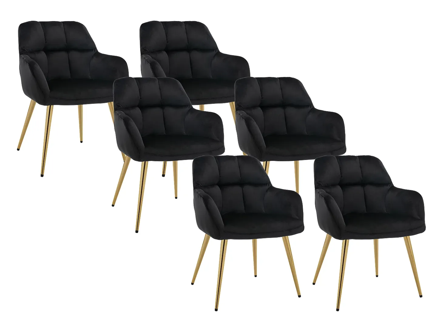 Conjunto de 6 sillas con reposabrazos de terciopelo y metal dorado - Negro - PEGA