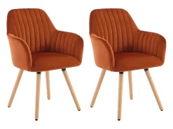 Conjunto de 2 sillas con reposabrazos de terciopelo y metal efecto madera - Terracota - ELEANA