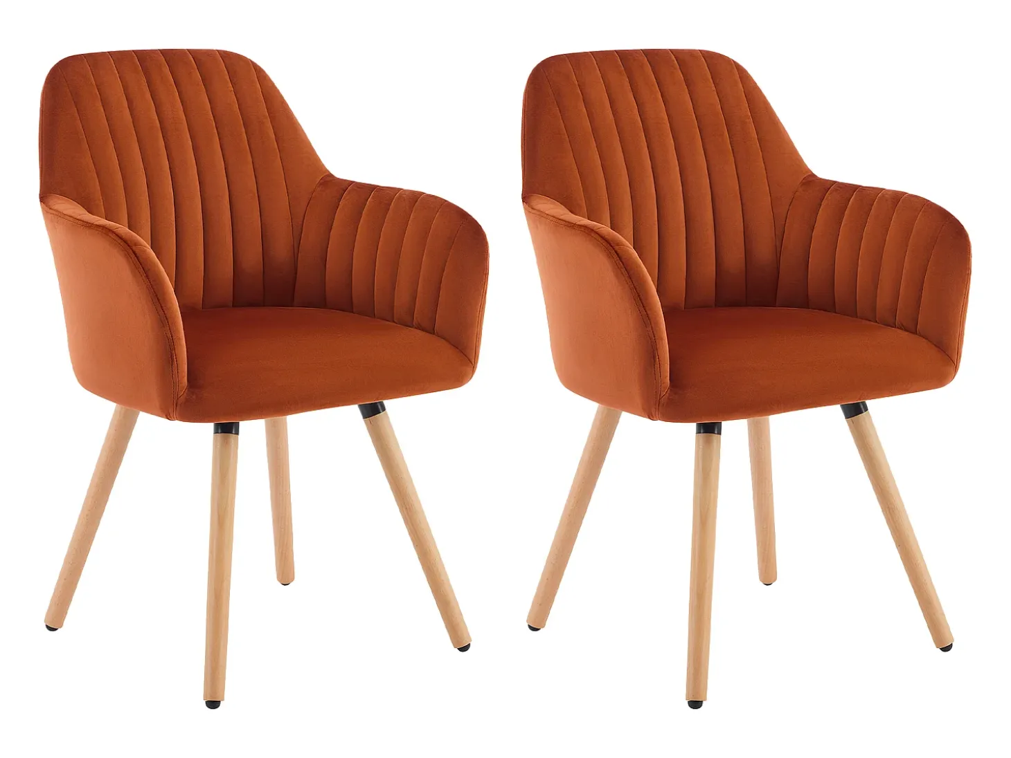 Conjunto de 2 sillas con reposabrazos de terciopelo y metal efecto madera - Terracota - ELEANA