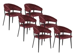 Conjunto de 6 sillas con reposabrazos en tela texturizada y metal negro - Burdeos - AVRELA