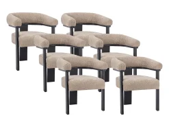 Conjunto de 6 sillas con reposabrazos en tela bouclé y madera de hevea - Topo y negro - LIVELIA