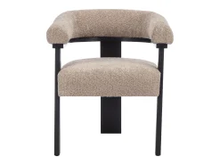 Conjunto de 6 sillas con reposabrazos en tela bouclé y madera de hevea - Topo y negro - LIVELIA