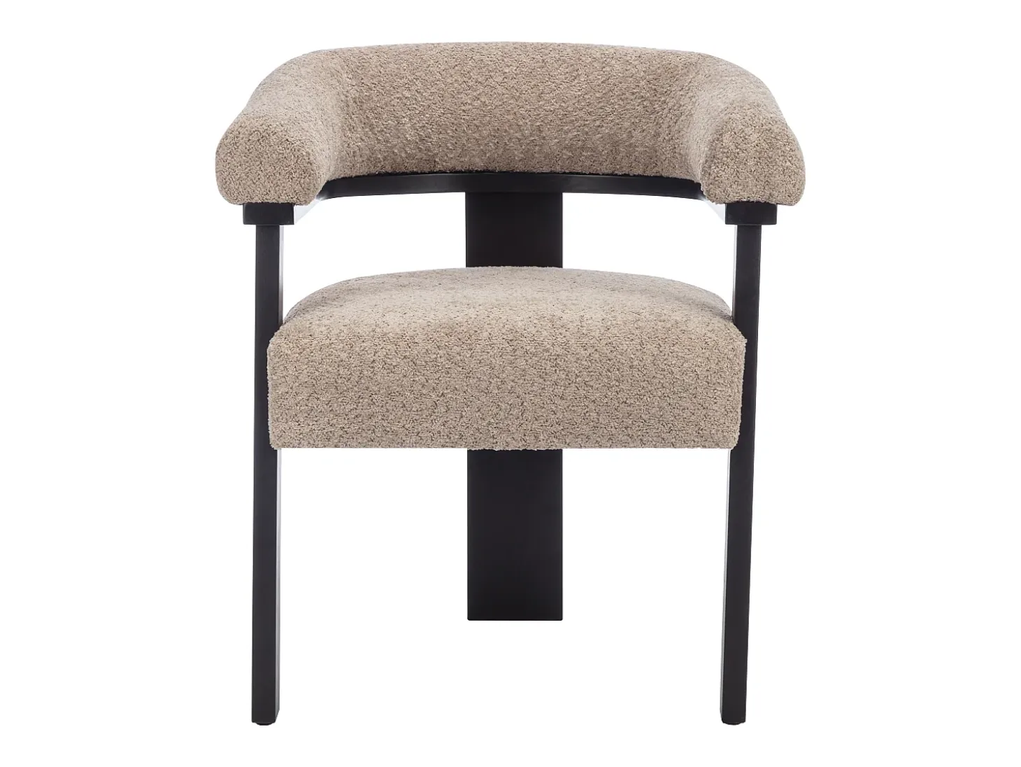 Conjunto de 6 sillas con reposabrazos en tela bouclé y madera de hevea - Topo y negro - LIVELIA