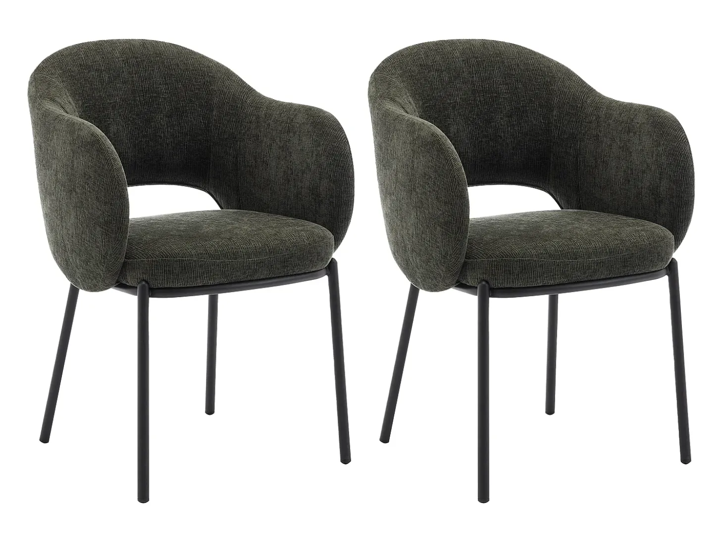 Conjunto de 2 sillas con reposabrazos en tejido texturizado y metal negro - Verde - ACACILIO