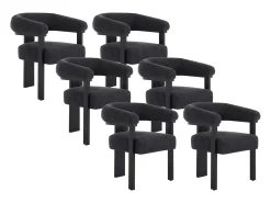 Conjunto de 6 sillas con reposabrazos en tela bouclé y madera de hevea - Negro - LIVELIA