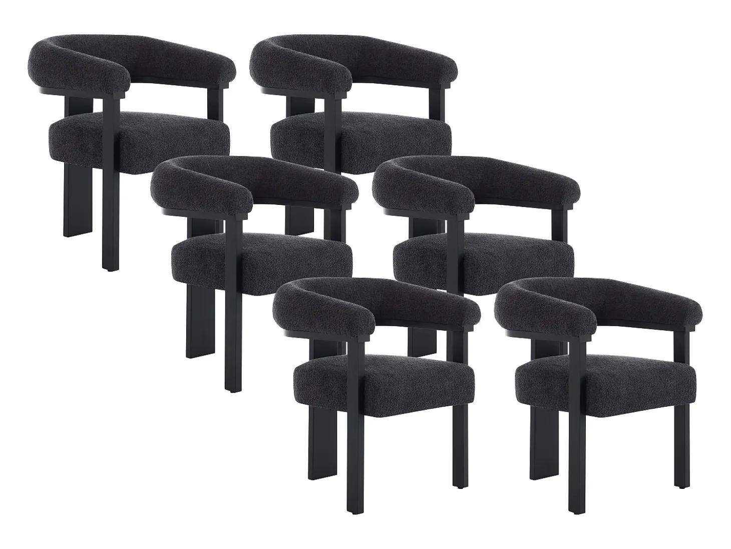 Conjunto de 6 sillas con reposabrazos en tela bouclé y madera de hevea - Negro - LIVELIA