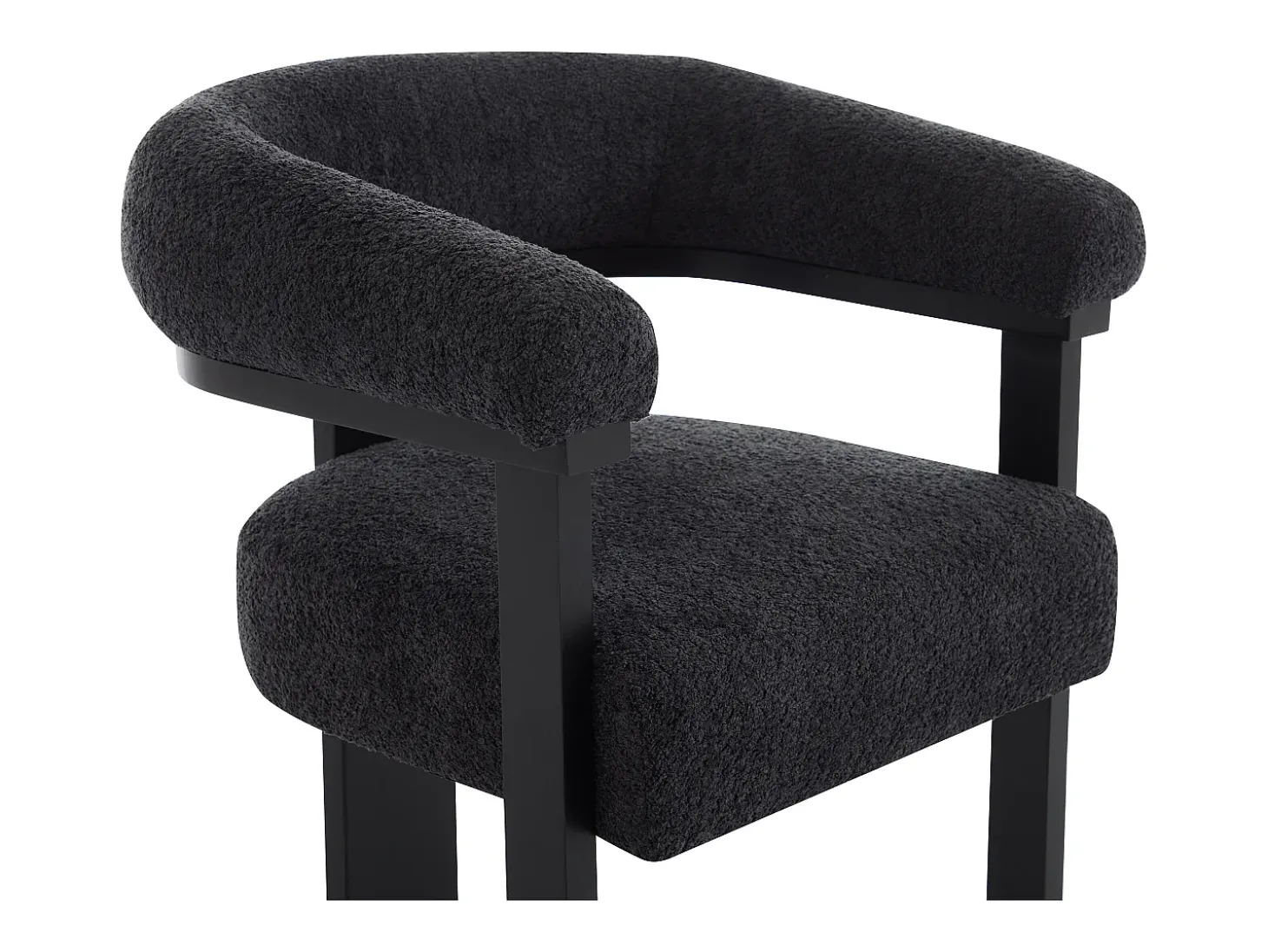 Conjunto de 6 sillas con reposabrazos en tela bouclé y madera de hevea - Negro - LIVELIA
