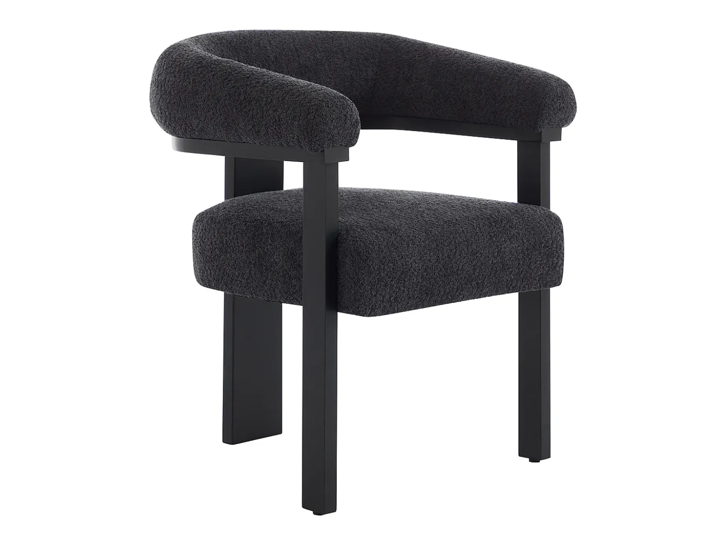 Conjunto de 6 sillas con reposabrazos en tela bouclé y madera de hevea - Negro - LIVELIA