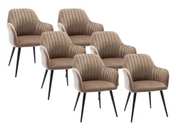 Conjunto de 6 sillas Con reposabrazos de terciopelo y metal negro - Beige - ELEANA
