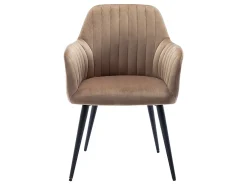 Conjunto de 6 sillas Con reposabrazos de terciopelo y metal negro - Beige - ELEANA