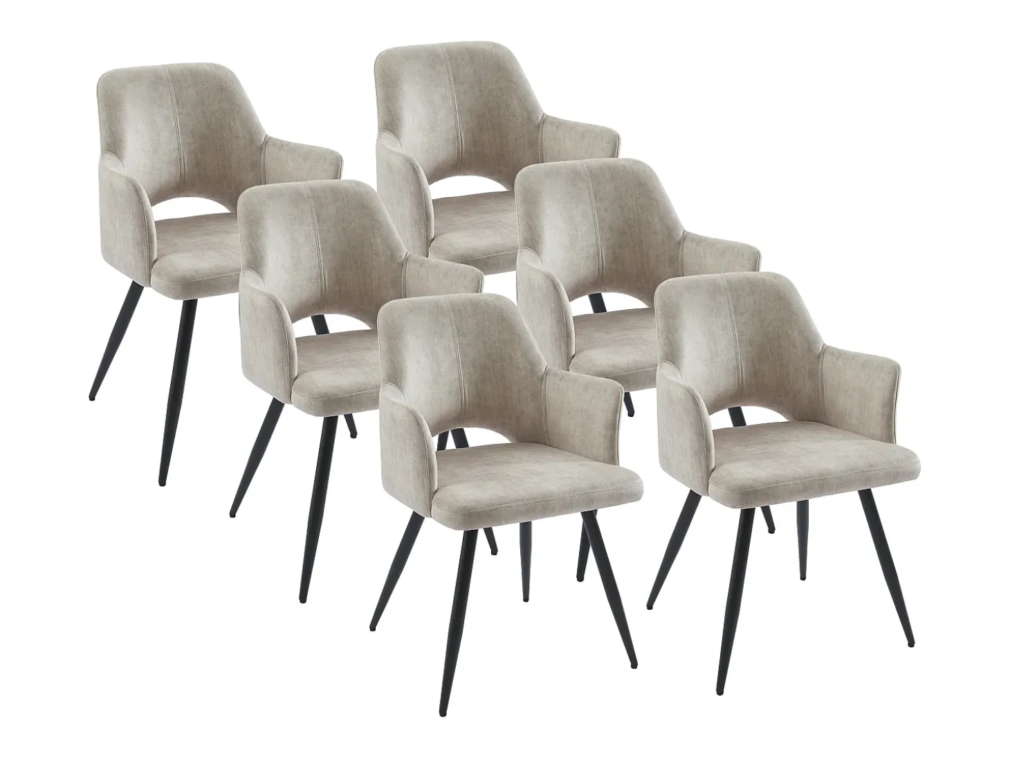 Conjunto de 6 sillas con reposabrazos en tela y metal negro - Beige - KADIJA