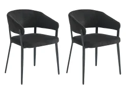 Conjunto de 2 sillas con reposabrazos de tela y metal - Negro - AVRELA